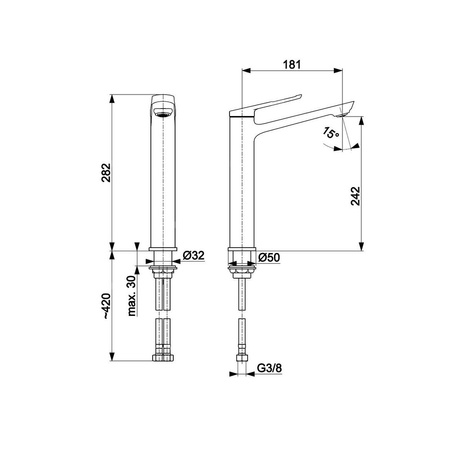 Bateria umywalkowa stojąca nablatowa KFA Armatura AMAZONIT click clack, chrom, montaż blat / otwór na baterię
