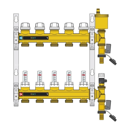 Zespół rozdzielaczy. 1" x 6 wyjść 3/4" GZ
