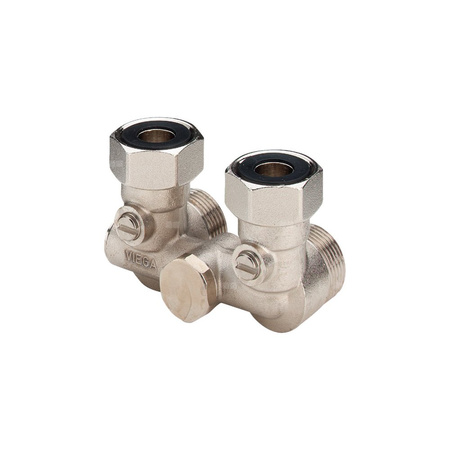 Moduł przyłączeniowy VIEGA 10970 mosiądz (niklowanie) 3/4'' zewnętrzne x 3/4'' Eurokonus, rozstaw 50 mm do grzejników