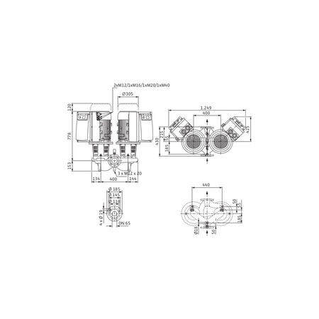 Pompa obiegowa WILO CronoTwin-DL-E 65/170-11/2-R1-IE4 typu in-line z silnikiem znormalizowanym 50/60 Hz, moc silnika 11kW 19.2 A 2900 obr/min, wlot Kołnierz DN 65