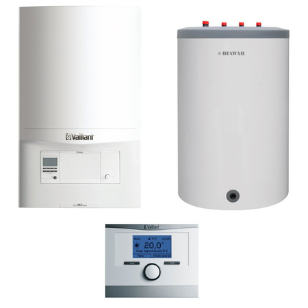 Pakiet - Kocioł gazowy jednofunkcyjny VAILLANT ecoTEC pro VC 186/5-3 kondensacyjny wiszący 5.7-20.0 kW + Czujnik c.w.u. + Regulator calorMATIC 350 + Zasobnik c.w.u Lindo 120L