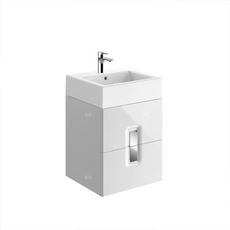 Szafka pod małą umywalkę Koło Twins, z dwoma szufladami, B50cm, korpus i front: biały / lakierowany na wysoki połysk, uchwyt: chromowany z połyskiem