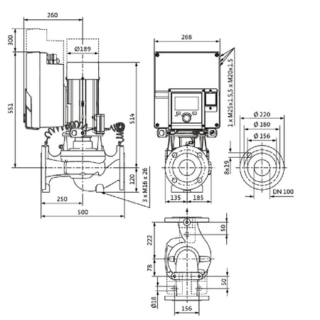 Pompa obiegowa WILO Stratos GIGA 2.0-I 100/1-9/3,0-S1 typu in-line z silnikiem znormalizowanym 50/60 Hz, moc silnika 2.6kW 4.4 A 1500 obr/min, wlot Kołnierz DN 100