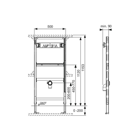 Stelaż podtynkowy do pisuaru TECE profil, 1120 x 500 x 90 mm, regulacja wysokości