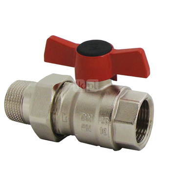 Zawór kulowy HERZ MODUL mosiądz niklowany, PN25 DN 32 GW x GZ, uchwyt: motylek