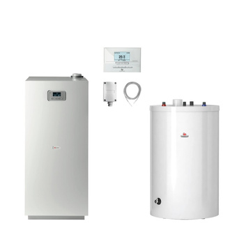 Pakiet-Kocioł gazowy jednofunkcyjny SAUNIER DUVAL Niedźwiedź Condens KKS48 kondensacyjny stojący 15.5 - 51.5kW + Czujnik temperatury zewnętrznej + Czujnik c.w.u. NTC + Regulator EXACONTROL E7C + Drugie przyłącze powrotu + Zasobnik c.w.u FE 120/6 BM