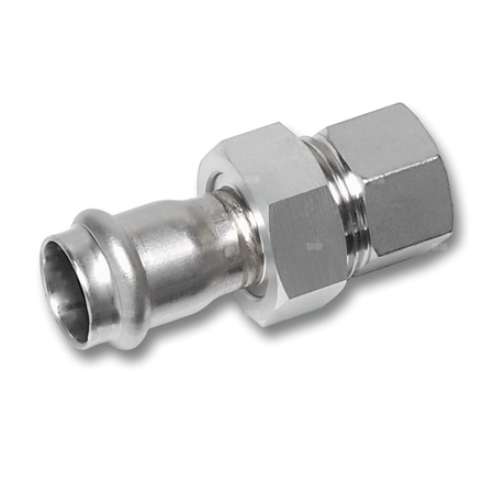 Śrubunek SANHA NiroSan Press z uszczelką trzyczęściowy, stal nierdzewna, 18 mm x 3/4'' (zw x GW)