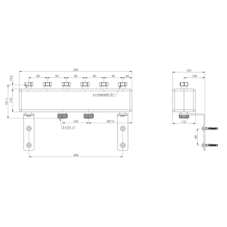Rozdzielacz do instalacji c.o. AFRISO KSV 90-3 GZ 1 1/2'', 3-obieg. Nakrętka 1'', max. 50 kW
