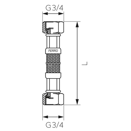 Wąż przyłączeniowy elastyczny FERRO z oplotem (stal), GW x GW, 3/4'' x 3/4'', długość 40 mm