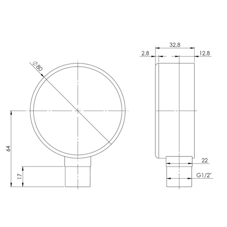 Manometr z rurką Bourdona AFRISO HY 0/10 bar G1/2B radialne fi 80 mm, kl. 2.5%