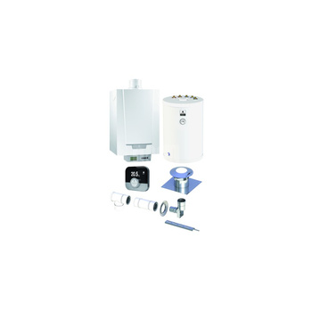 Pakiet - Kocioł gazowy jednofunkcyjny DE DIETRICH MCR3 Evo 24T kondensacyjny wiszący 6.1 - 24.8 kW + RegulatorSMART TC + Zestaw powietrzno-spalinowy szachtowy + Zasobnik c.w.uSRK100MG