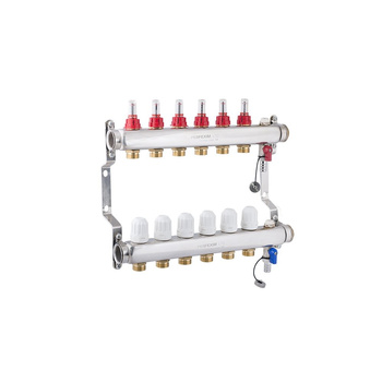 PHA-127 2-obwodowy PN6 Rozdzielacz ze stali nierdzewnej z z odpowietrznikiem automatycznym do ogrzewania podłogowego