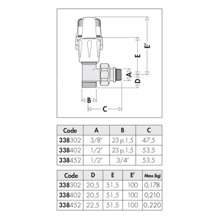 Kątowy zawór grzejnikowy przystosowany do rur miedzianych oraz rur z tworzyw sztucznych 3/8"