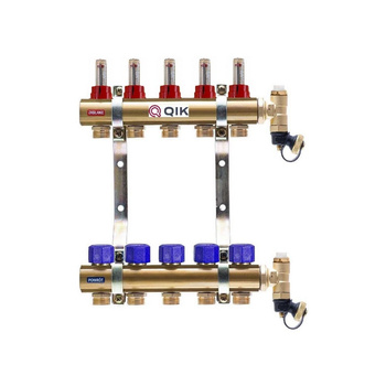 Rozdzielacz do ogrzewania podłogowego QIK BASIC II TN 16-obieg. mosiądz GW 1'' x GZ 3/4'' + przepływomierz