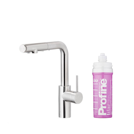 DUERO PURE BASIC PULL-OUT BATERIA KUCHENNA Z FUNKCJĄ FILTRACJI WODY I WYCIĄGANĄ WYLEWKĄ, STAL NIERDZEWNA + ZESTAW FILTRUJĄCY PROFINE LILAC S