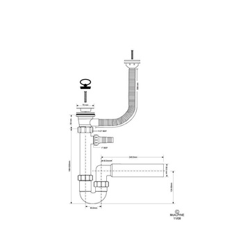Syfon zlewozmywakowy rurowy 11/2"x50mm z podłączeniem pralki lub zmywarki ,spust z przelewem