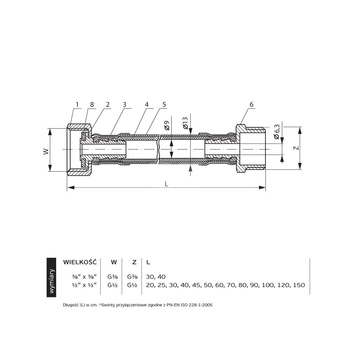 Wąż przyłączeniowy elastyczny PERFEXIM PHA-9105 DN 8, GW x GZ, 1/2'' x 1/2'', długość 800 mm