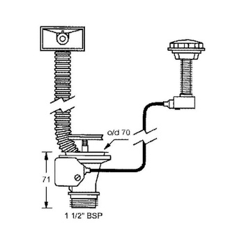 Spust zlewozmywakowy 11/2"x70mm z mechanizmem automatycznym, przelew prostokątny