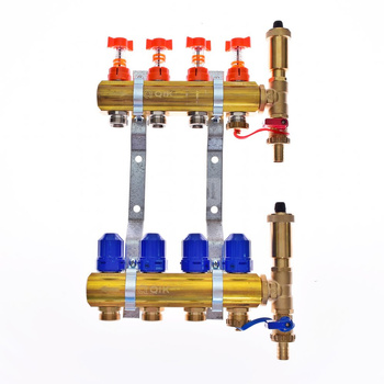 Rozdzielacz do ogrzewania podłogowego QIK Optimo STANDARD III - RMSZT-1-50 15-obieg. mosiądz GW 1'' x GZ 3/4'' + przepływomierz