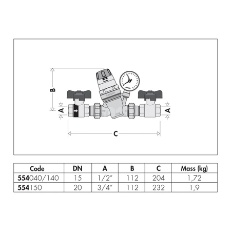 Automatyczny zawór do napełniania instalacji 1/2'' z przyłączem manometru 1/4'' GW