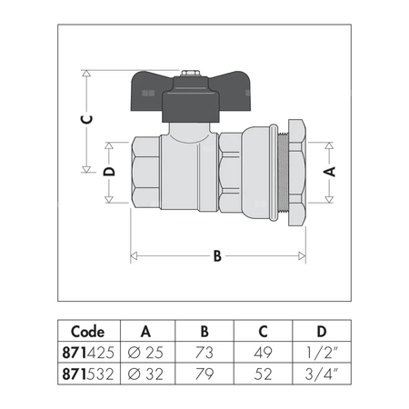 Złączka z zaworem kulowym O3/4"F, F.32