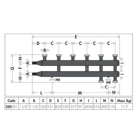 3+1 Rozdzielacz do instalacji grzewczych i chłodniczych