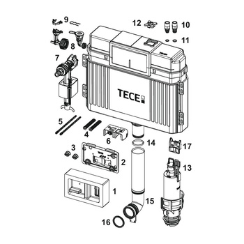 Spłuczka podtynkowaTECETECE, 740 x 500 x 145 mm, uruchamiana od przodu, z kolanem odpływowym 269mm