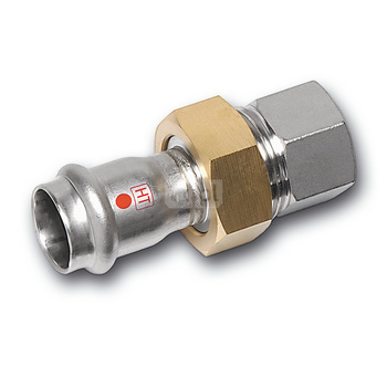 Śrubunek SANHA NiroTherm Industry z uszczelką i nakrętką z mosiądzu trzyczęściowy, stal nierdzewna, 22 mm x 3/4'' (zw x GW)