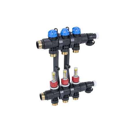 Rozdzielacz do ogrzewania podłogowego AFRISO ProCalida EF1 K 3-obieg. poliamid GZ 1'' x euroconus 3/4'' + przepływomierz + zawór napełn/spust