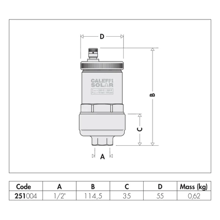 DISCALAIR - Automatyczny zawór odpowietrzający o dużej wydajności do instalacji solarnych 1/2" GW