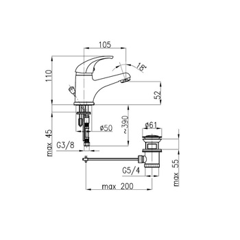 Bateria umywalkowa stojąca KFA Armatura BARYT, chrom, montaż blat / otwór na baterię