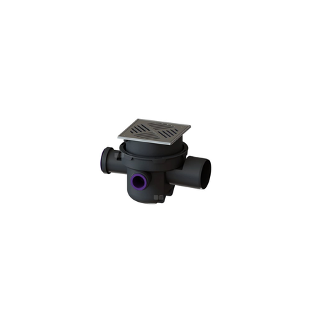 Wpust KESSEL z 1 przyłączem DN 100, odpływ pionowy, kratka 187x187mm stal nierdzewna