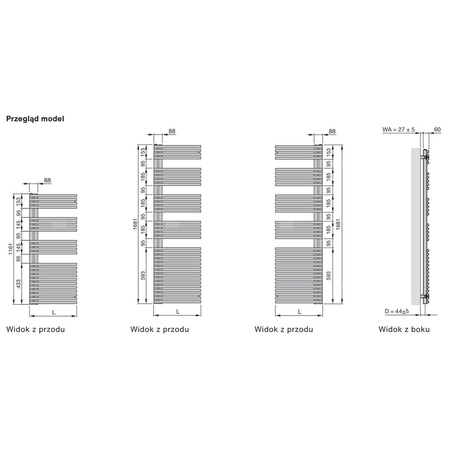Grzejnik elektryczny ZEHNDER Forma Asym 1186 x 496 mm, kolor biały, moc 500 W