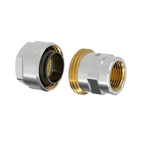 Złącze FLAMCO MEIBES PLUS DVGW dwuczęściowy, mosiądz (niklowanie) / mosiądz (niklowanie), 1'' (GW gazowy walcowy x PZ), 52 mm z uszczelką, PN10 bar