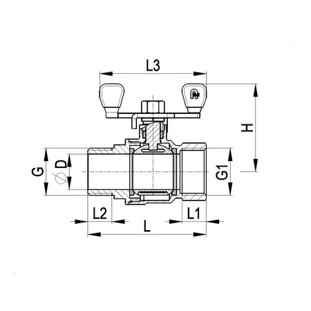 Zawór kulowy KFA Armatura mosiądz, PN 20 3/4'' GW x GZ, uchwyt: motylek