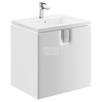 Szafka pod umywalkę Koło Twins, z jedną szufladą, B60cm, korpus i front: biały / lakierowany na wysoki połysk, uchwyt: chromowany z połyskiem