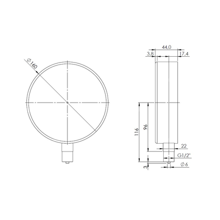 Ciśnieniomierz różnicowy AFRISO KP D401 -16/0 mbar mosiądz G1/2B radialne fi 160, kl. 1.6%