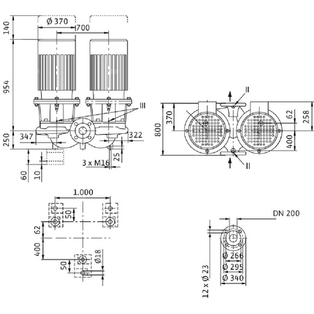 Pompa obiegowa WILO CronoTwin-DL 200/260-22/4-S1 typu in-line z silnikiem znormalizowanym 50 Hz, moc silnika 22kW 40.2 A 1450 obr/min, wlot Kołnierz DN 200