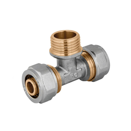 Trójnik PERFEXIM 608 mosiądz niklowany 16 mm x 1/2'' x 16 mm (zz x GZ x zz)