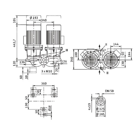 Pompa obiegowa WILO CronoTwin-DL 50/170-1,1/4-IE3 typu in-line z silnikiem znormalizowanym 50 Hz, moc silnika 1.1kW 2.3 A 1450 obr/min, wlot Kołnierz DN 50