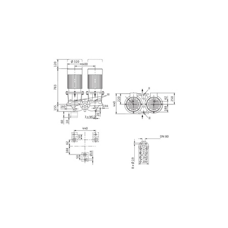 Pompa obiegowa WILO CronoTwin-DL 80/160-11/2-IE3 typu in-line z silnikiem znormalizowanym 50 Hz, moc silnika 11kW 20.5 A 2900 obr/min, wlot Kołnierz DN 80