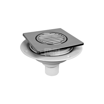 Wpust podłogowy wykonany z ABS z odpływem 50mm, czyszczony od góry z kratką ze stali nierdzewnej150x150mm