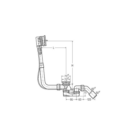 Multiplex Trio-komplet odpływowo-przelewowy Visign MT3 nr wzoru 6161.61 DN: 40/50 długość cięgna Bowdena: 725 L: 130–370 H: 180–430 wanna z odpływem pośrodku do wanien z otworem odpływowym fi 52