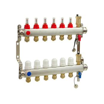 PHA-127/Z 11-obwodowy PN6 Rozdzielacz ze stali nierdzewnej do ogrzewania podłogowego z odpowietrznikiem automatycznym i złączkami 16x1/2"