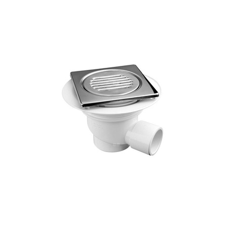 Wpust podłogowy wykonany z ABS z odpływem 50mm, czyszczony od góry z kratką ze stali nierdzewnej 150x150mm