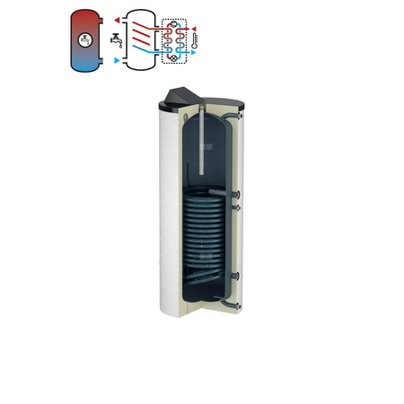 Podgrzewacz FLAMCO MEIBES DUO HLS z wężownicą, 300 l, Spiralny, Emaliowany, 64.3 kW, 10 / 16