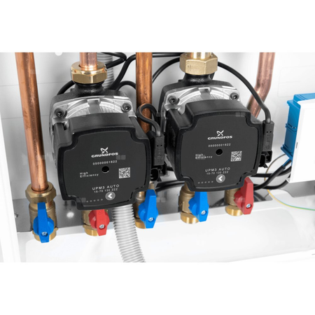 Grupa pompowa AFRISO PrimoBox AHB 642 GZ x GW 3/4'' x 3/4'', z zaworem termostatycznym, z izolacją, z pompą obiegową 2x Grunfos UPM3 Auto