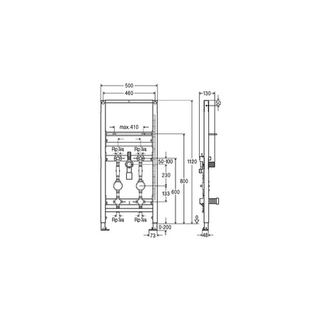 Stelaż podtynkowy do umywalki VIEGA 853731, 1120 x 500 x 130 mm, bateria: stojąca, regulacja wysokośći