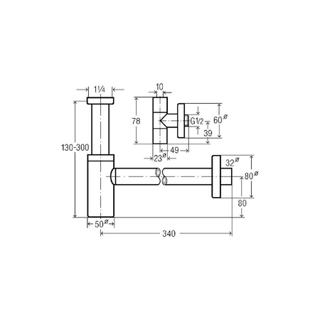 Zestaw syfonu butelkowego VIEGA 57884 (akcesorium) do umywalki do podwieszanej miski WC do bidetu mosiądz (chromowanie) g 1 1/4'', dn 32