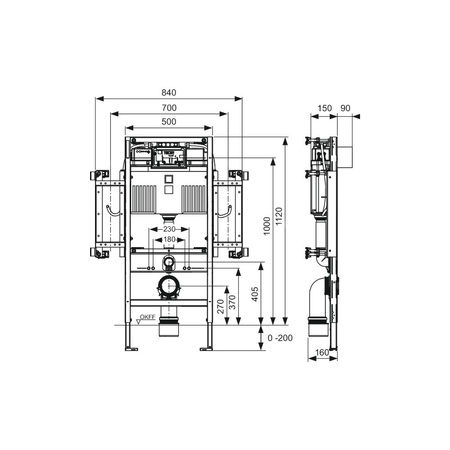 Stelaż podtynkowy do WC TECE profil dla niepełnosprawnych, 1120 x 840 x 160 mm, regulowana wysokość, ze spłuczką